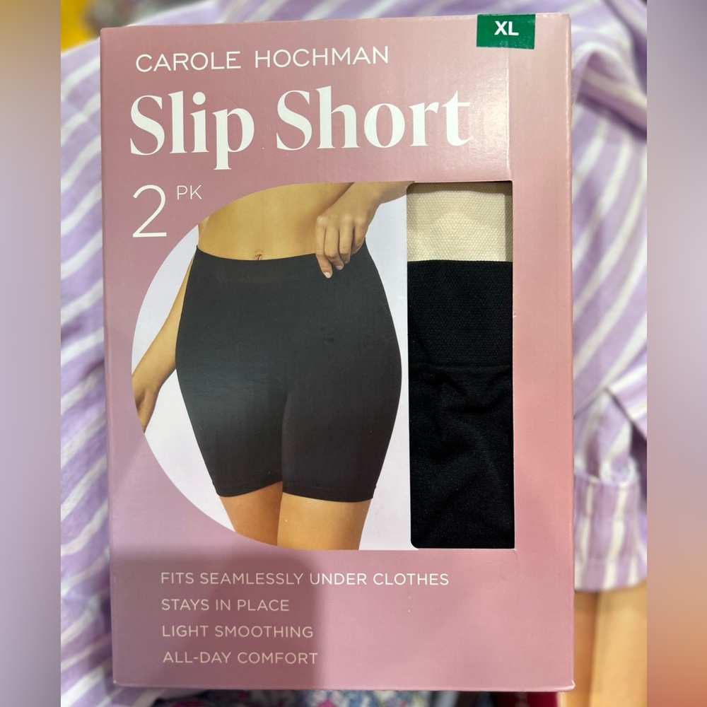 Midnight by Carole Hochman Black Slip Short 2-Pack black/ tan new in box